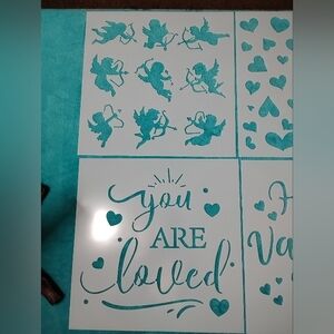 Teal Stencil Set with Cherubs and Hearts